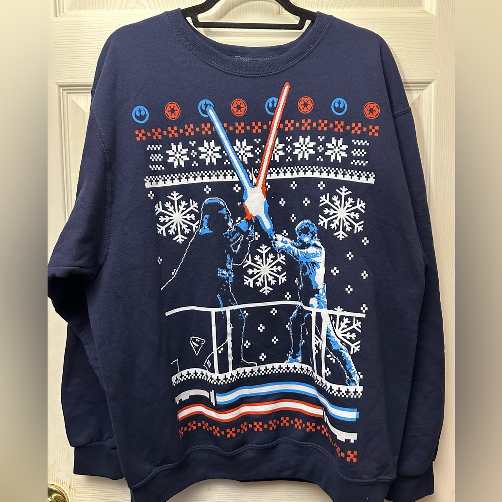 NEW Star Wars Darth & Luke Ugly Christmas Sweater Sweatshirt New w Tags Blue L